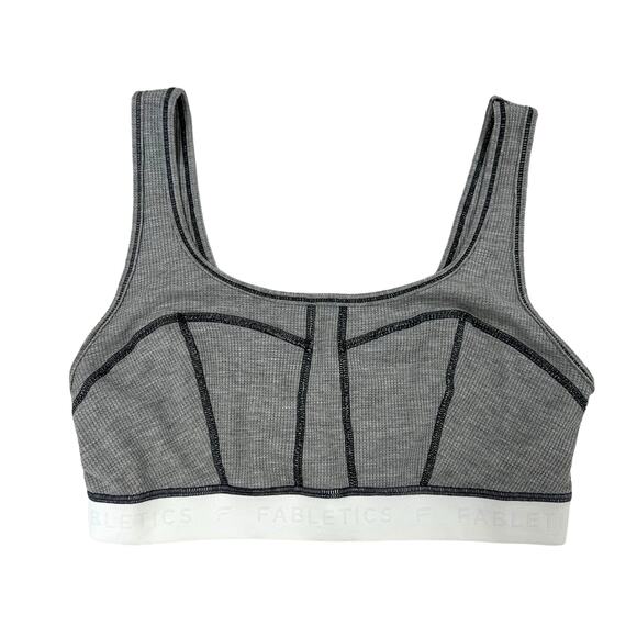 NWT Fabletics Classic Heather Gray White Waffle Bra Medium - Picture 2 of 5